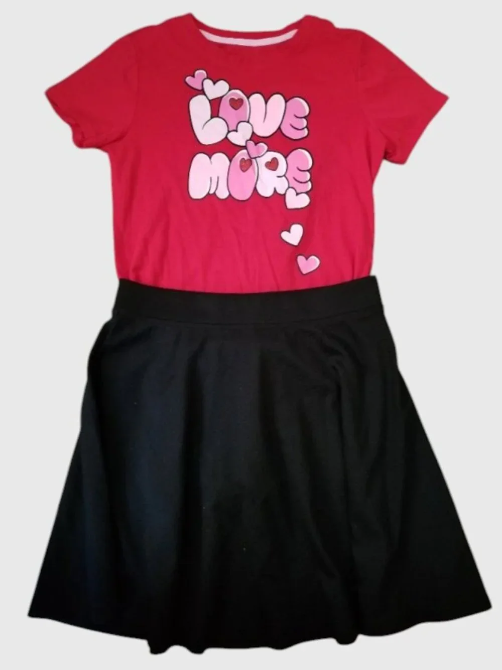 CELEBRATE Red Love Hearts Top THE CHILDREN’S PLACE Black Skirt Girls Size 10-12 - Picture 3 of 6